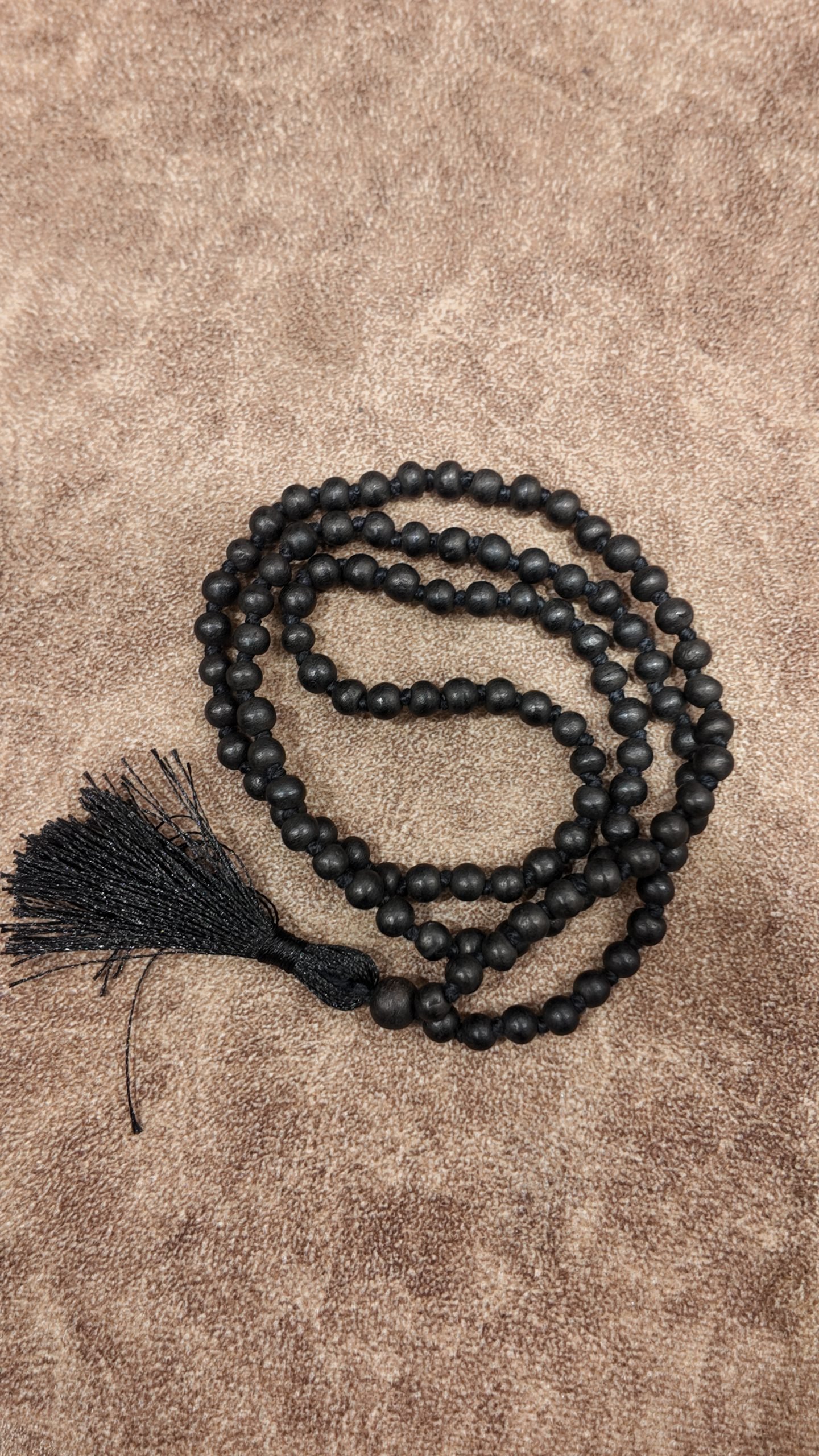 Natural Black Hakik (Agate) Jaap Mala – 108 Beads, 7mm